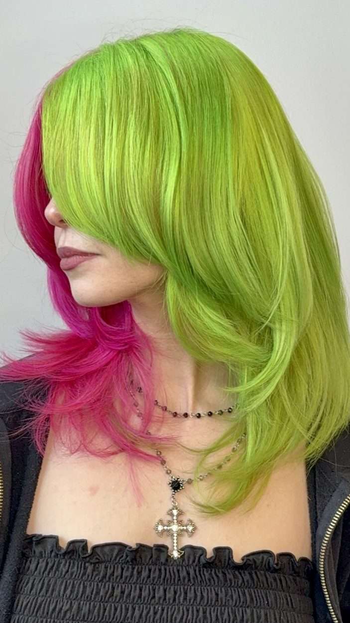 Creative, fantasy, vivid color done by Brooklyn colorist at The Bird House Hair Salon in Brooklyn, NY