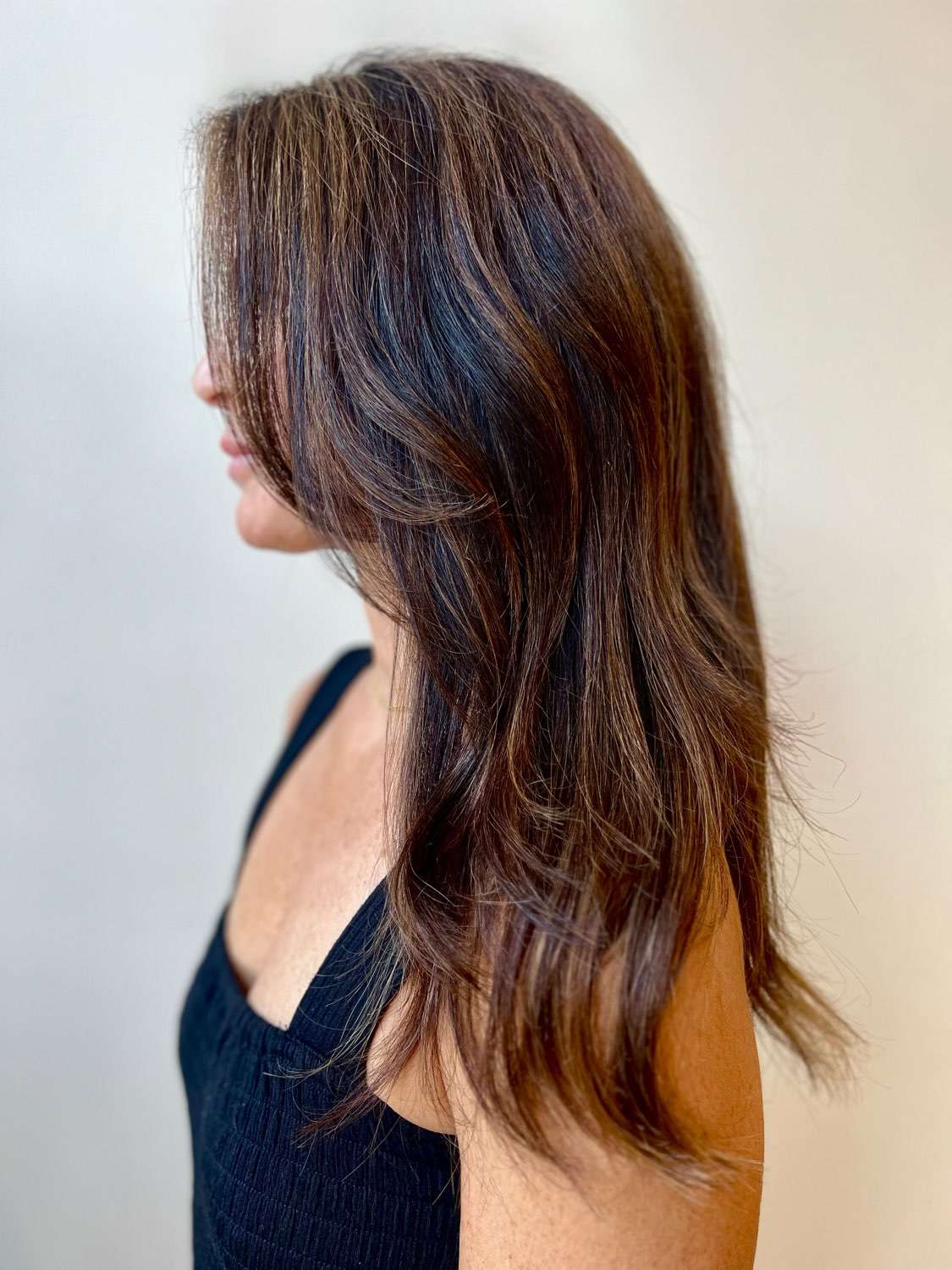 Haircut and gray hair color done by Brooklyn hairstylist at The Bird House Hair Salon in Brooklyn, NY